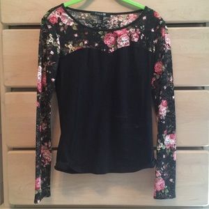 Black top with lace flower accent